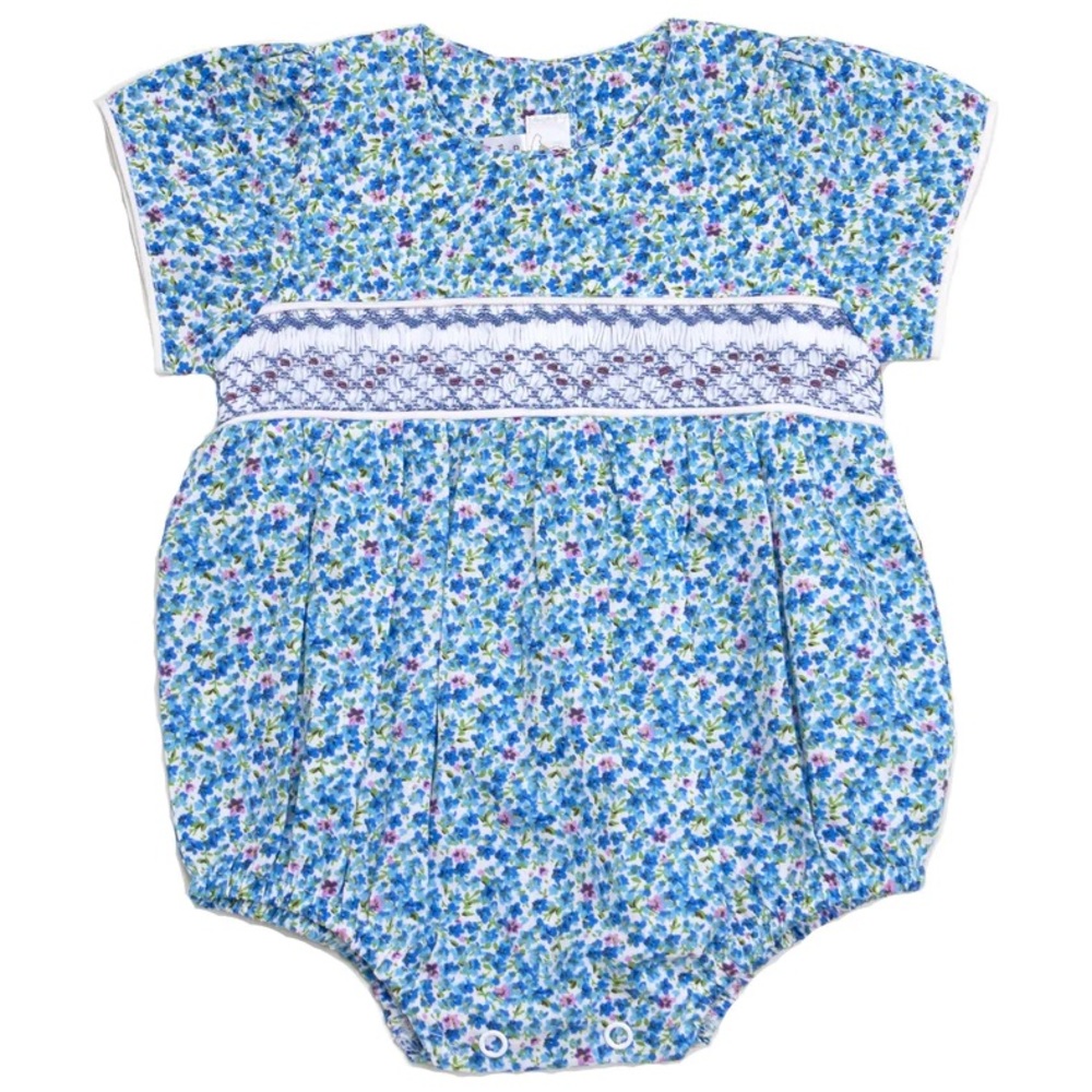 Cuclie Blue Floral Smocked Bubble Romper | sz 9 months